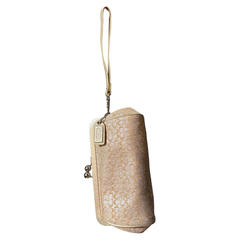 Coach Metallic Champagne Signature Kisslock Frame Wristlet/Clutch - Picture 5 of 8